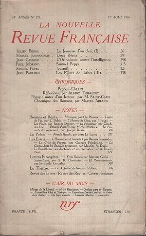 Immagine del venditore per La Nouvelle Revue Franaise Aot 1936 N 275 venduto da PRISCA