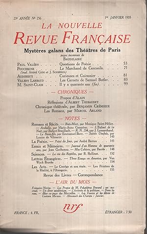 Seller image for La Nouvelle Revue Franaise Janvier 1935 N 256 for sale by PRISCA