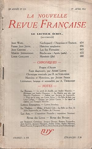Seller image for La Nouvelle Revue Franaise Avril 1932 N 223 for sale by PRISCA