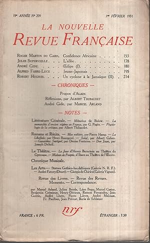 Seller image for La Nouvelle Revue Franaise Fvrier 1931 N 209 for sale by PRISCA