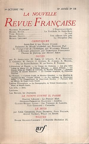Imagen del vendedor de La Nouvelle Revue Franaise Octobre 1962 N 118 a la venta por PRISCA
