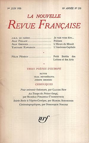 Bild des Verkufers fr La Nouvelle Revue Franaise Juin 1970 N 210 zum Verkauf von PRISCA