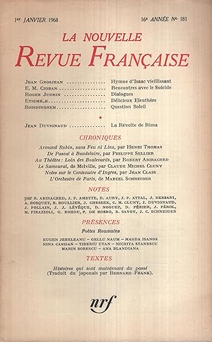 Immagine del venditore per La Nouvelle Revue Franaise Janvier 1968 N 181 venduto da PRISCA