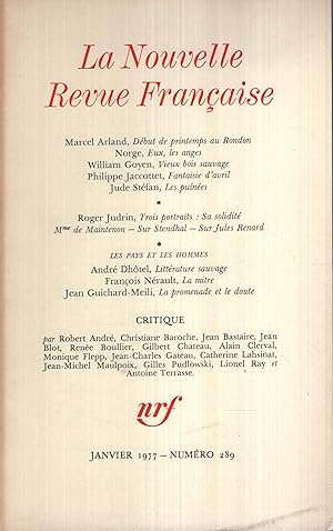 Seller image for La Nouvelle Revue Franaise Janvier 1977 N 289 for sale by PRISCA