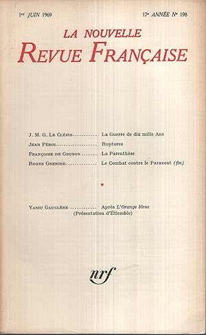 Bild des Verkufers fr La Nouvelle Revue Franaise Juin 1969 N 198 zum Verkauf von PRISCA