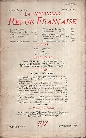 Immagine del venditore per La Nouvelle Revue Franaise Fvrier 1937 N 281 venduto da PRISCA