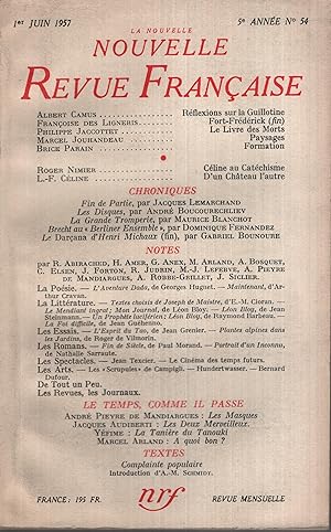 Imagen del vendedor de La Nouvelle Revue Franaise Juin 1957 N 54 a la venta por PRISCA