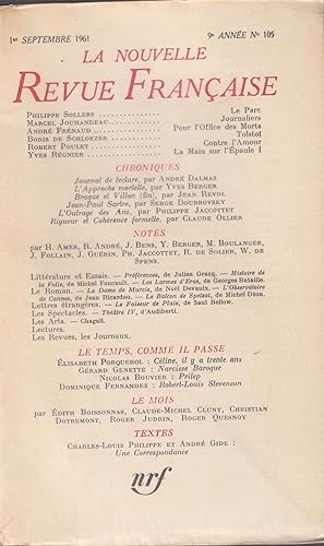 Image du vendeur pour La Nouvelle Revue Franaise. - 9 Anne - N 105 - 1er Septembre 1961. mis en vente par PRISCA