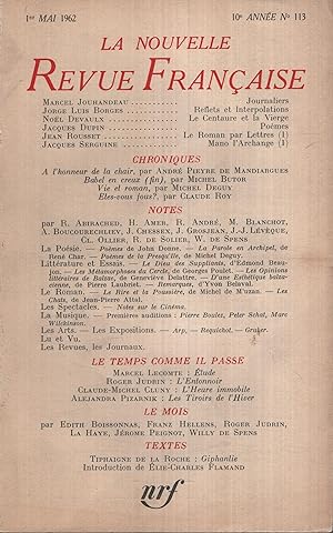 Immagine del venditore per La Nouvelle Revue Franaise Mai 1962 N 113 venduto da PRISCA