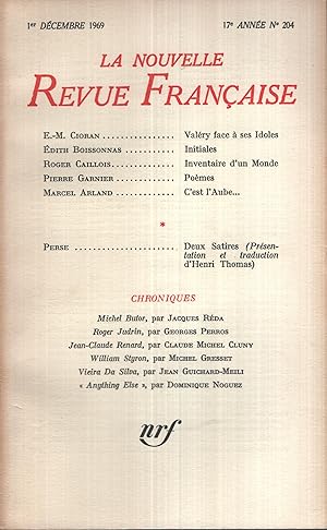 Imagen del vendedor de La Nouvelle Revue Franaise Dcembre 1969 N 204 a la venta por PRISCA