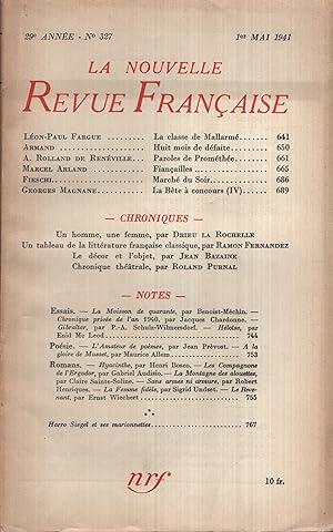 Image du vendeur pour La Nouvelle Revue Franaise Mai 1941 N 327 mis en vente par PRISCA