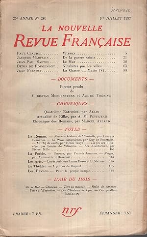 Seller image for La Nouvelle Revue Franaise Juillet 1937 N 286 for sale by PRISCA