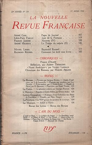 Bild des Verkufers fr La Nouvelle Revue Franaise Avril 1935 N 259 zum Verkauf von PRISCA
