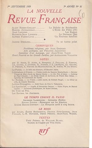 Seller image for La Nouvelle Revue Franaise. - 7 Anne - N 81 - 1er Septembre 1959. for sale by PRISCA