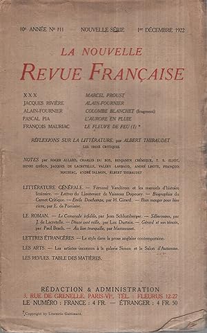 Seller image for La Nouvelle Revue Franaise Dcembre 1922 N 111 for sale by PRISCA