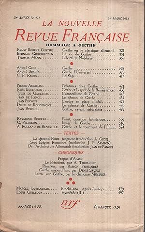 Image du vendeur pour La Nouvelle Revue Franaise Mars 1932 N NS3 mis en vente par PRISCA
