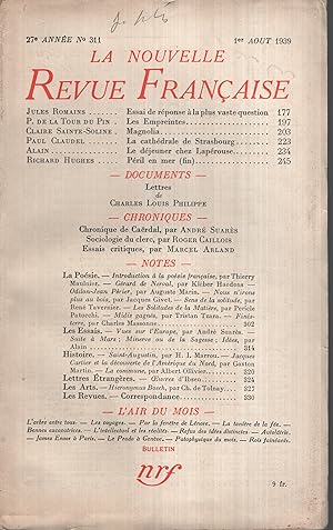 Bild des Verkufers fr La Nouvelle Revue Franaise Aot 1939 N 311 zum Verkauf von PRISCA