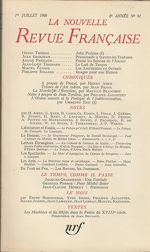 Immagine del venditore per La Nouvelle Revue Franaise - 8e anne - N 91 - 1er Juillet 1960. venduto da PRISCA