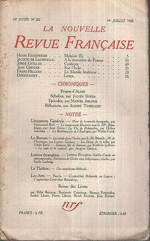 Image du vendeur pour La Nouvelle Revue Franaise Juillet 1930 N 202 mis en vente par PRISCA
