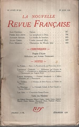 Seller image for La Nouvelle Revue Franaise Juin 1930 N 201 for sale by PRISCA