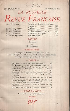 Immagine del venditore per La Nouvelle Revue Franaise Octobre 1939 N 313 venduto da PRISCA