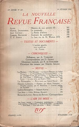 Immagine del venditore per La Nouvelle Revue Franaise Fvrier 1936 N 269 venduto da PRISCA