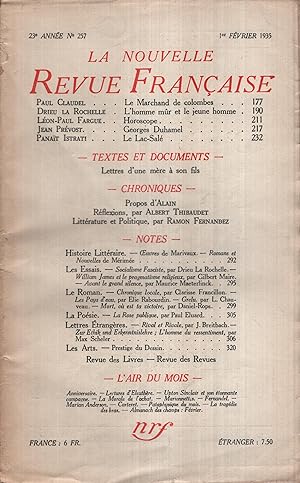 Seller image for La Nouvelle Revue Franaise Fvrier 1935 N 257 for sale by PRISCA