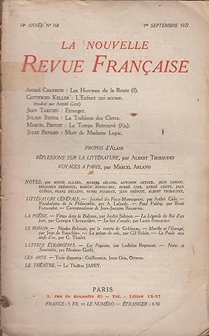 Imagen del vendedor de La Nouvelle Revue Franaise Septembre 1927 N 168 a la venta por PRISCA