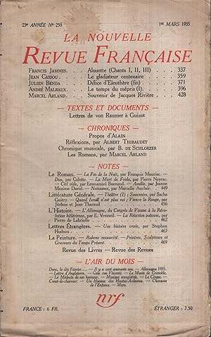 Immagine del venditore per La Nouvelle Revue Franaise Mars 1935 N 258 venduto da PRISCA