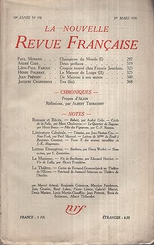 Image du vendeur pour La Nouvelle Revue Franaise Mars 1930 N 198 mis en vente par PRISCA