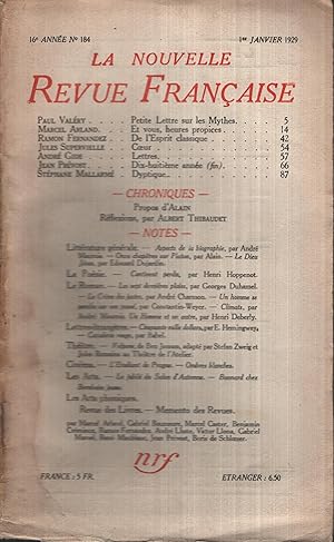 Bild des Verkufers fr La Nouvelle Revue Franaise Janvier 1929 N 184 zum Verkauf von PRISCA