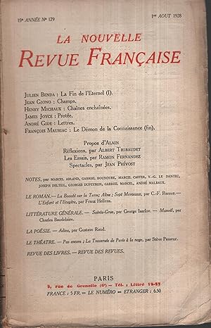 Seller image for La Nouvelle Revue Franaise Aot 1928 N 179 for sale by PRISCA