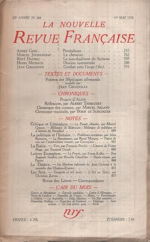 Bild des Verkufers fr La Nouvelle Revue Franaise Mai 1934 N 248 zum Verkauf von PRISCA