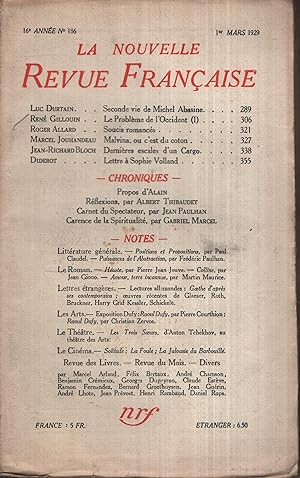 Seller image for La Nouvelle Revue Franaise MArs 1929 N 186 for sale by PRISCA