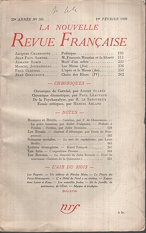 Immagine del venditore per La Nouvelle Revue Franaise Fvrier 1939 N 305 venduto da PRISCA