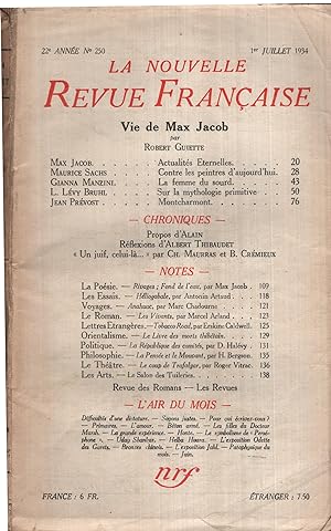 Seller image for La Nouvelle Revue Franaise Juillet 1934 N 250 for sale by PRISCA