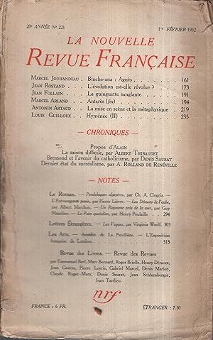 Seller image for La Nouvelle Revue Franaise Fvrier 1932 N 221 for sale by PRISCA