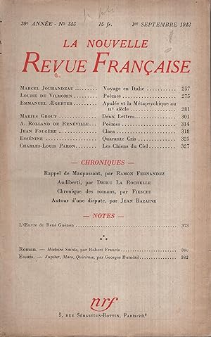 Image du vendeur pour La Nouvelle Revue Franaise Septembre 1942 N 343 mis en vente par PRISCA