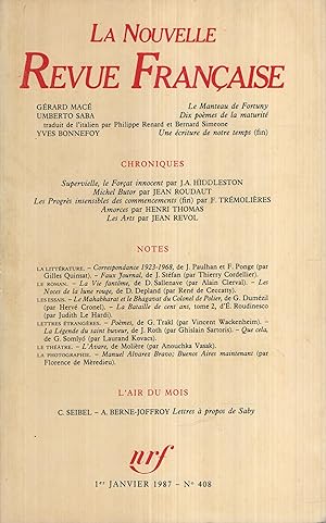 Seller image for La Nouvelle Revue Franaise Janvier 1987 N 408 for sale by PRISCA
