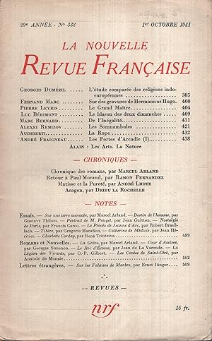 Imagen del vendedor de La Nouvelle Revue Franaise Octobre 1941 N 332 a la venta por PRISCA