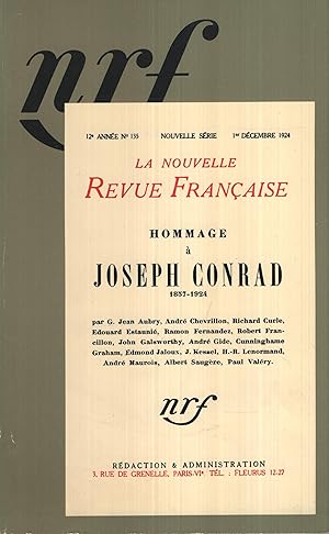 Bild des Verkufers fr La Nouvelle Revue Franaise Dcembre 1924 N NS12 HOMMAGE A JOSEPH CONRAD zum Verkauf von PRISCA