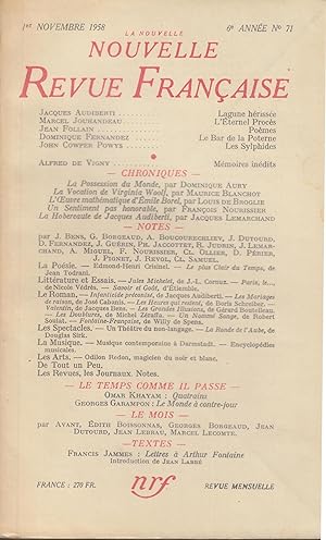 Seller image for La Nouvelle Revue Franaise - 6e anne - N 71 - 1er Novembre 1958. for sale by PRISCA