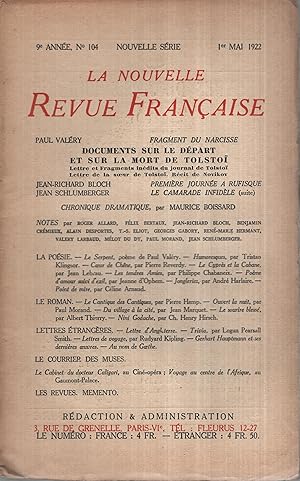 Bild des Verkufers fr La Nouvelle Revue Franaise Mai 1922 N 104 zum Verkauf von PRISCA