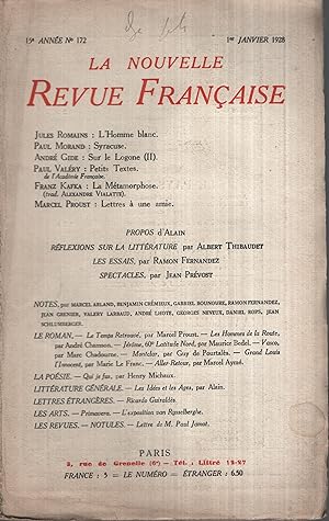 Seller image for La Nouvelle Revue Franaise Janvier 1928 N 172 for sale by PRISCA