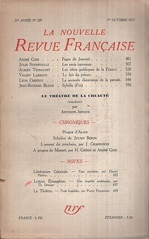 Immagine del venditore per La Nouvelle Revue Franaise Octobre 1932 N 229 venduto da PRISCA