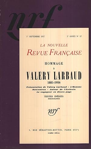 Seller image for La Nouvelle Revue Franaise Septembre 1957 N NS9 Hommage  Valery Larbaud for sale by PRISCA