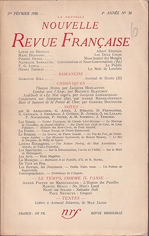 Seller image for La Nouvelle Revue Franaise. - 4 Anne - N 38 - 1er Fvrier 1956. for sale by PRISCA