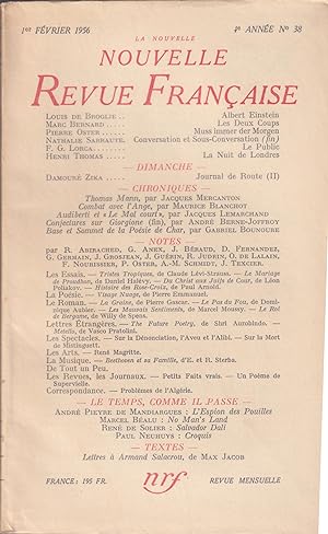 Immagine del venditore per La Nouvelle Revue Franaise. - 4 Anne - N 38 - 1er Fvrier 1956. venduto da PRISCA