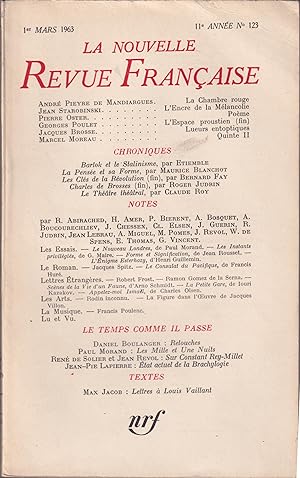 Image du vendeur pour La Nouvelle Revue Franaise. - 11 Anne - N 123 - 1er Mars 1963. mis en vente par PRISCA