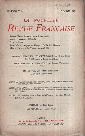 Seller image for La Nouvelle Revue Franaise Fvrier 1927 N 161 for sale by PRISCA